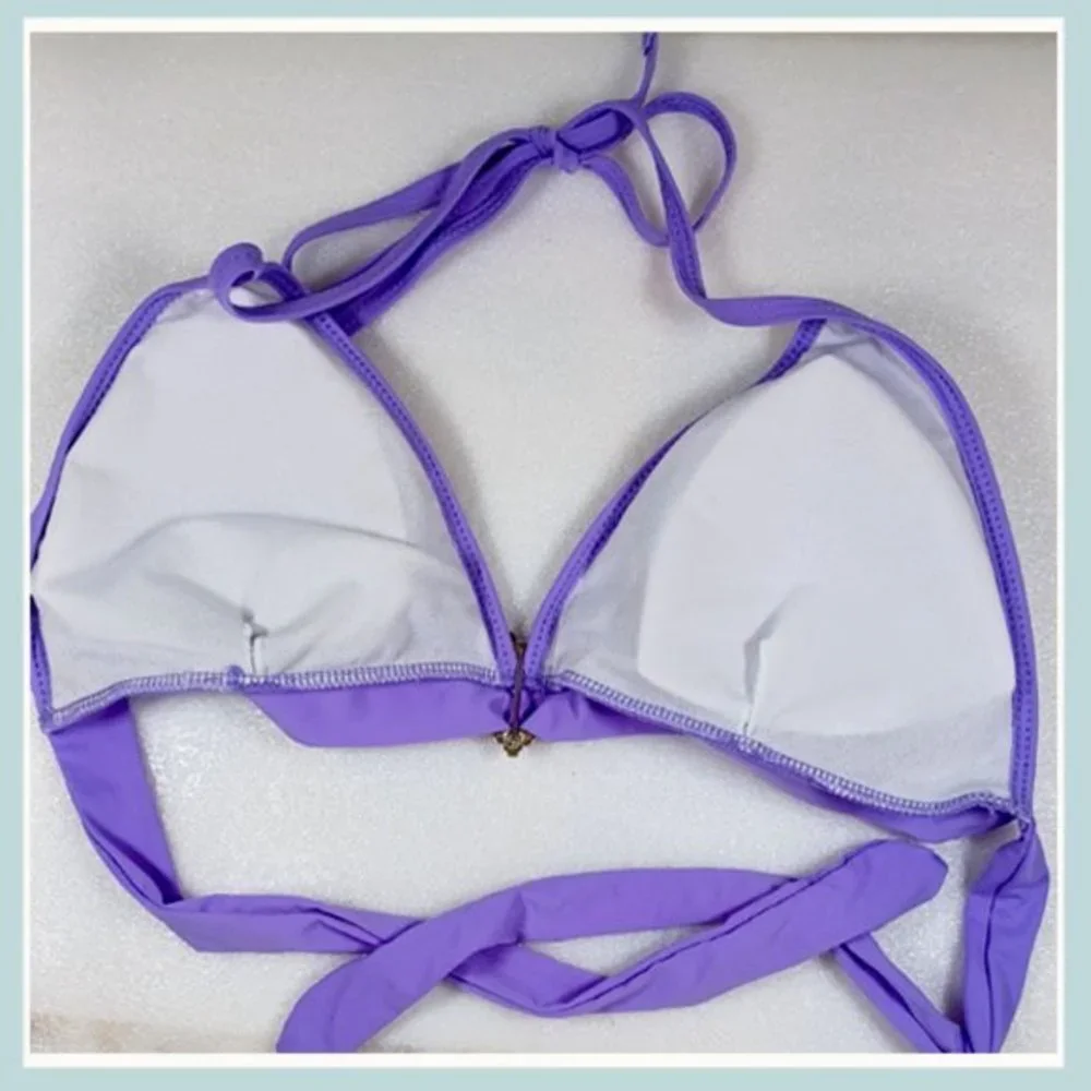 Purple Heart Glitter Bikini Top Size M/L, Triangle Bikini Top with Heart Pin - Picture 6 of 7